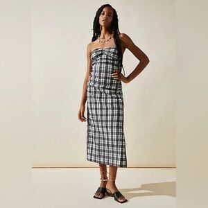 NWOT Free People Brandie Plaid Midi Dress in Black & White